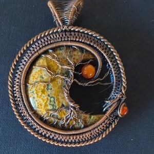 Orbicular Jasper Copper Wire Tree of Life Pendant
